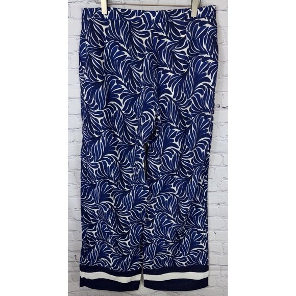 NWOT H&M Women’s Size 10 Blue High Rise Wide-Leg Printed Flat Front Pants - Picture 7 of 8